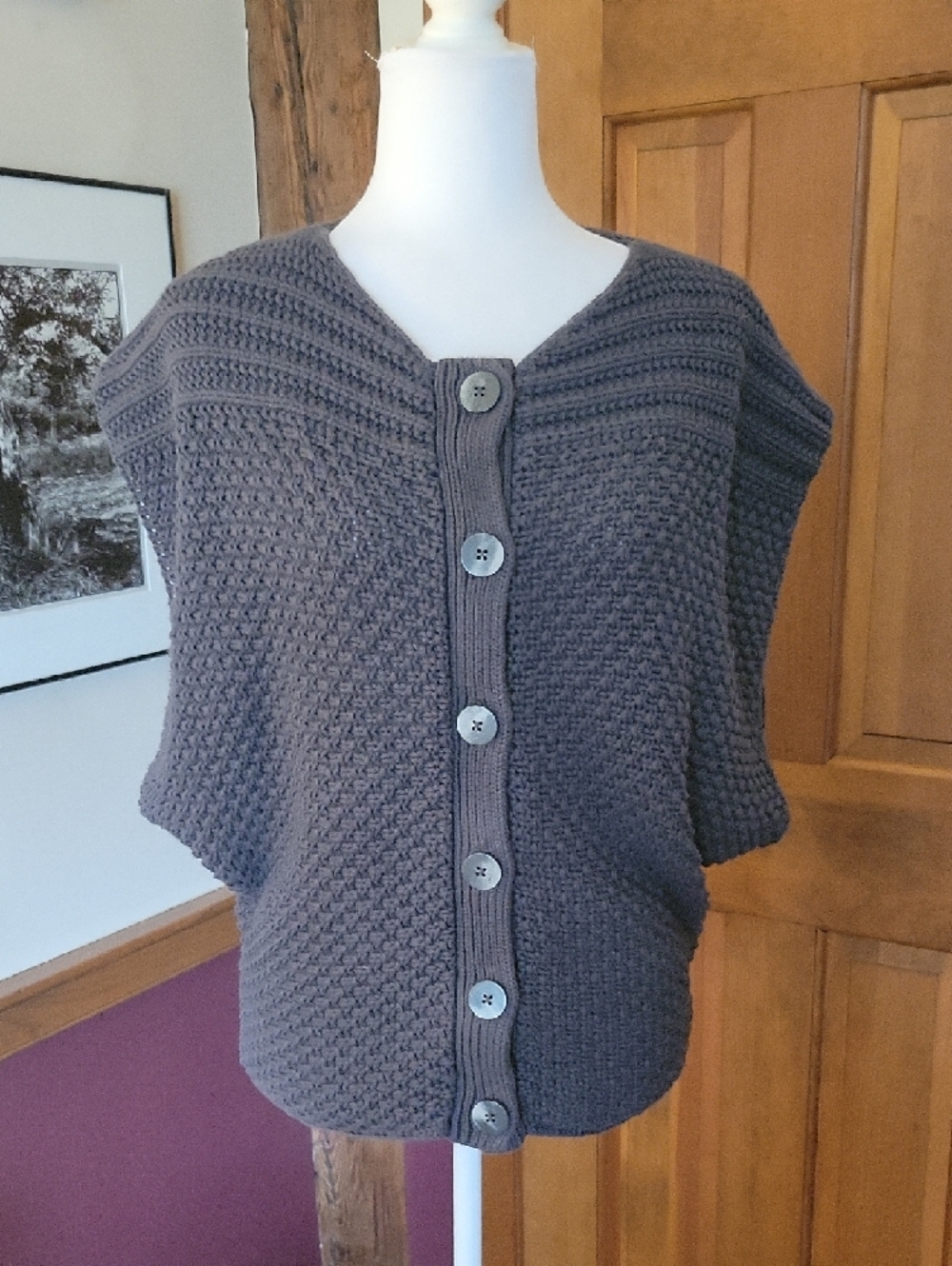 PRANA Ester Grey Chunky Knit Button-Front Dolman Cardigan